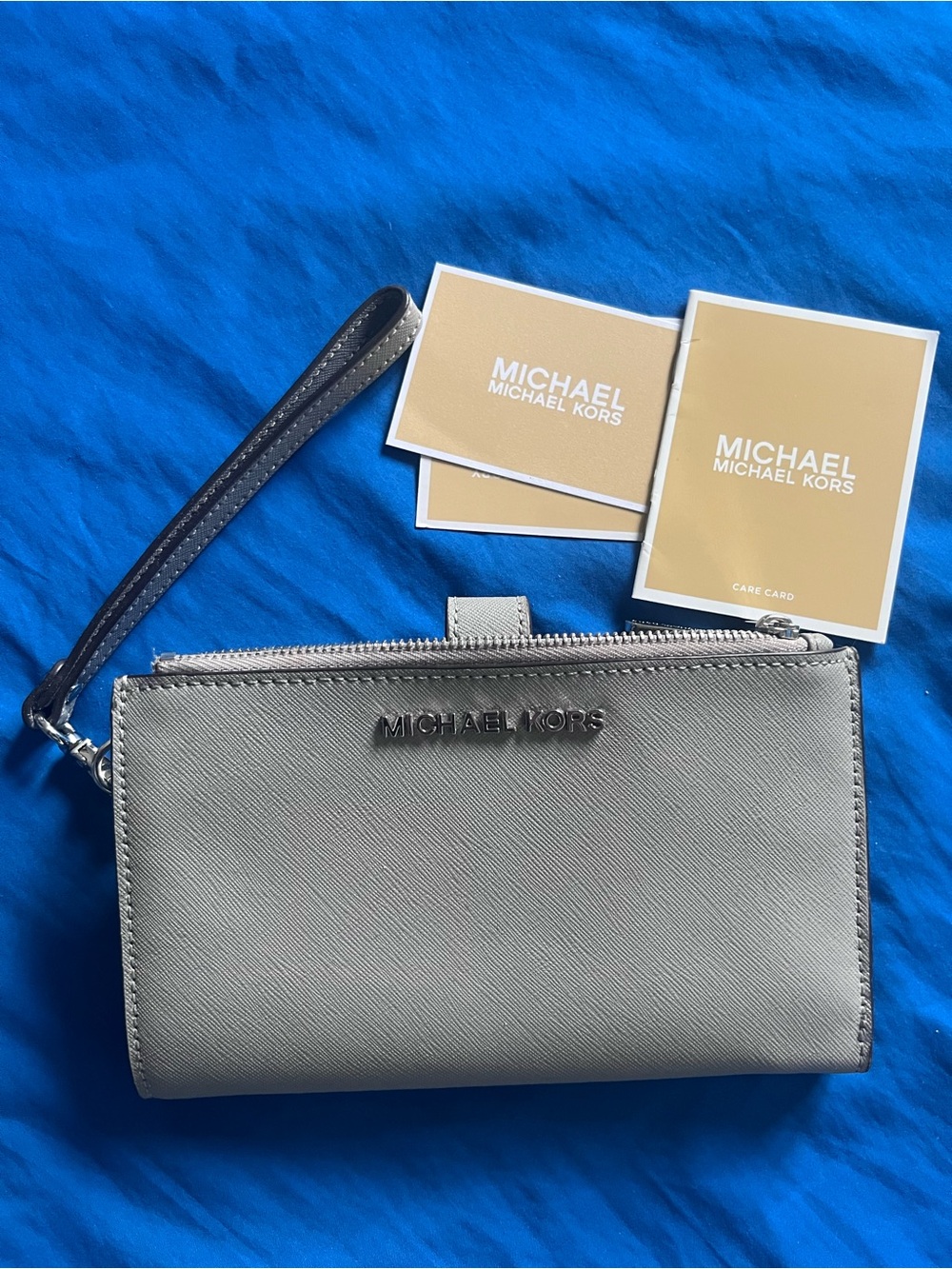 Michael Kors Gray Saffiano Wristlet Wallet with Detachable Strap
